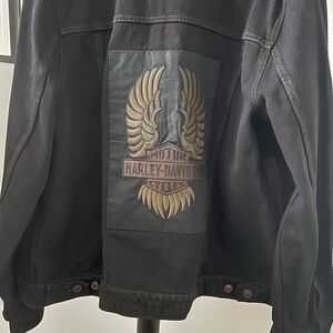 Harley-Davidson Black and Gold Winged Denim Jacket NWOT